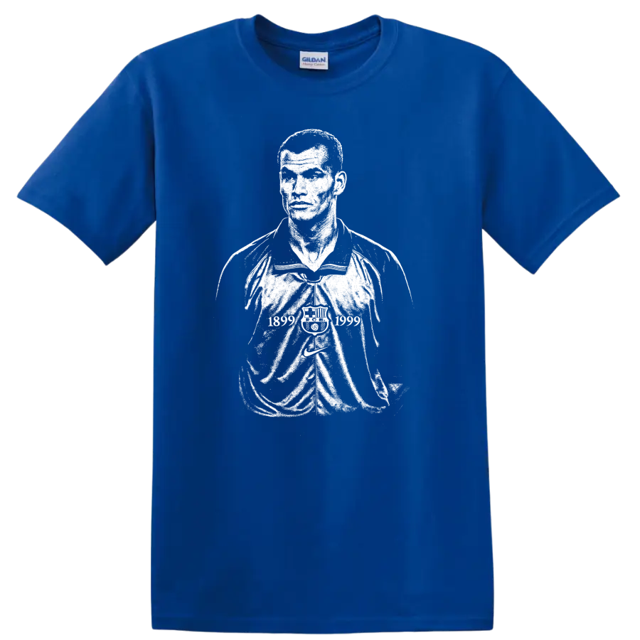 Retro black and white Rivaldo soccer portrait graphic T - Royal (Blue)