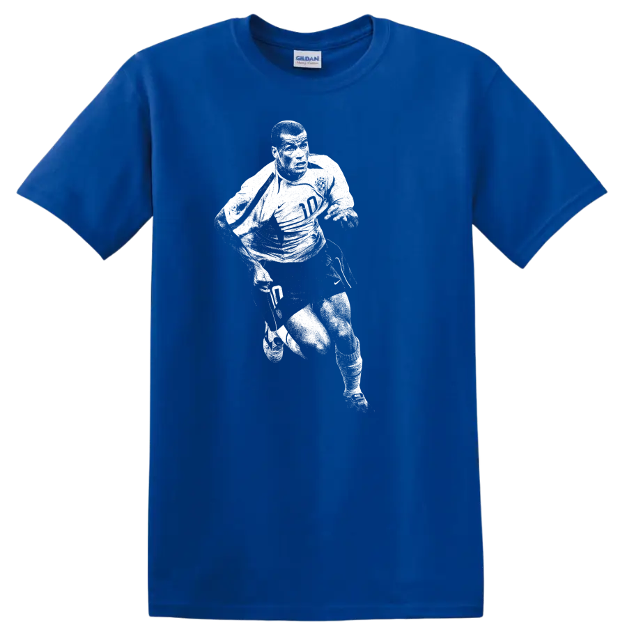Retro Ronaldo Nazário soccer player silhouette portrait T - Royal (Blue)