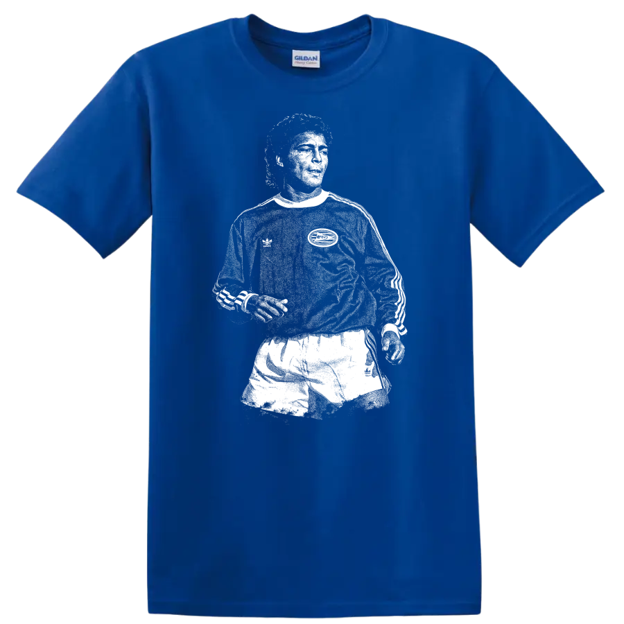 Retro soccer legend portrait of Romário in high-contrast black and white T Shirt - Royal (Blue)