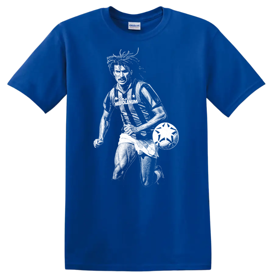 Retro black-and-white Ruud Gullit soccer portrait silhouette T - Royal (Blue)
