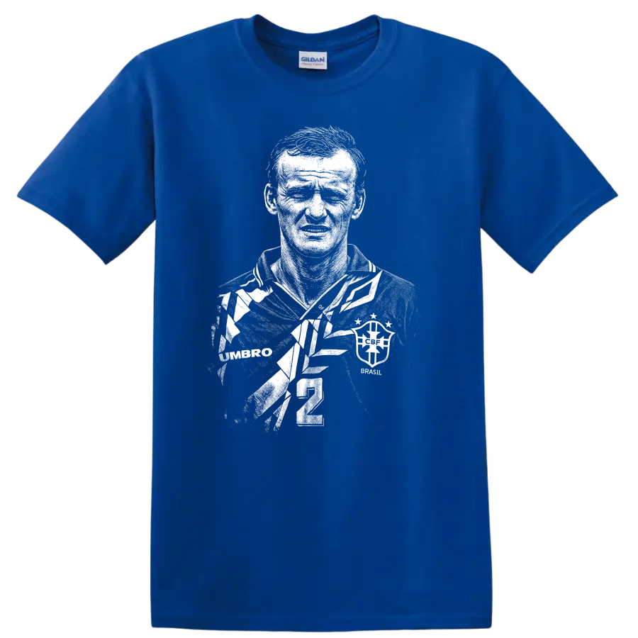 Black and white retro soccer portrait of Cláudio Taffarel T-shirt - Royal (Blue)