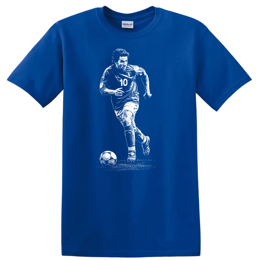 Black and white retro soccer portrait of Alessandro Del Piero T Shirt - Royal (Blue)