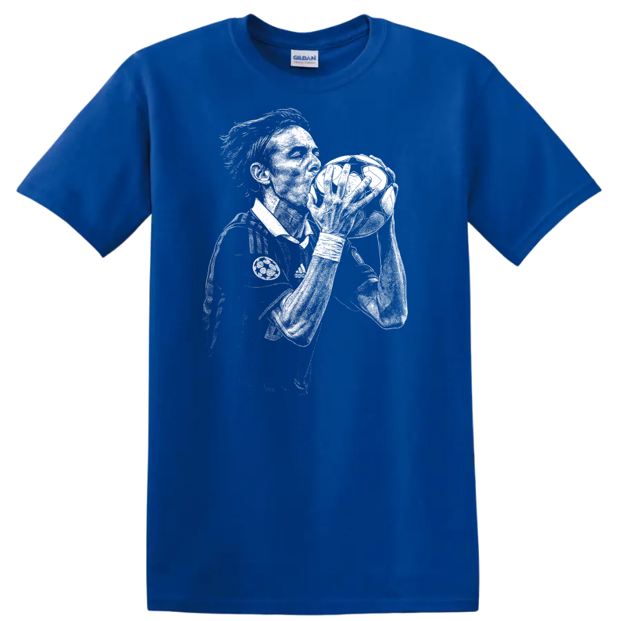 Retro soccer portrait of Filippo Inzaghi legend style T shirt - Royal (Blue)
