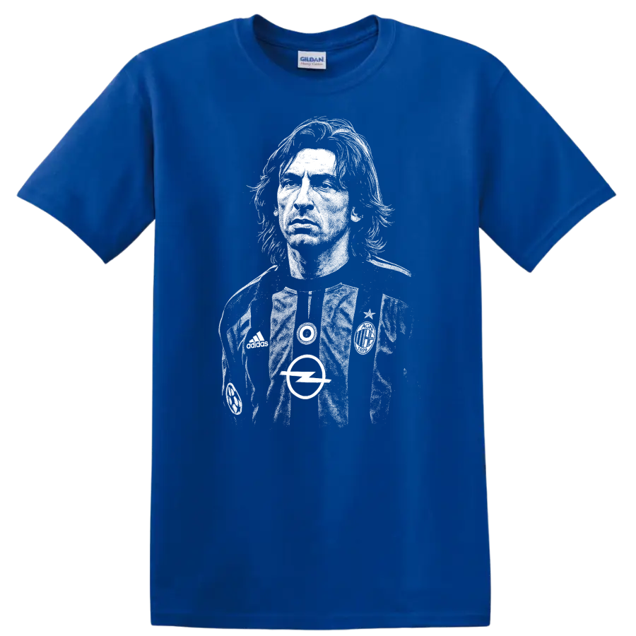 High-contrast retro Andrea Pirlo soccer portrait T Shirt - Royal (Blue)