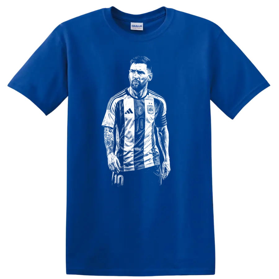 Retro soccer Lionel Messi portrait legend style T - Royal (Blue)
