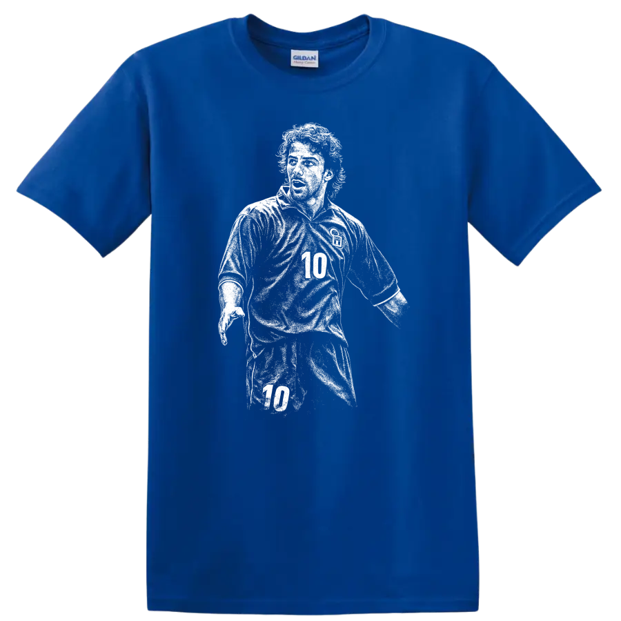 Retro soccer portrait of Alessandro Del Piero legend style T shirt - Royal (Blue)