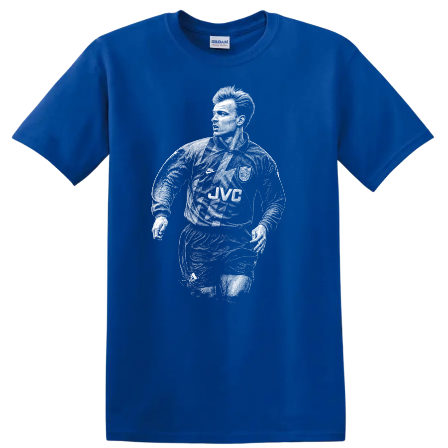 Retro soccer portrait of Dennis Bergkamp legend style T - Royal (Blue)