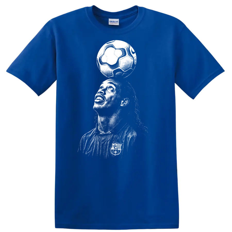 Black and white retro soccer player portrait graphic T - Royal (Blue)