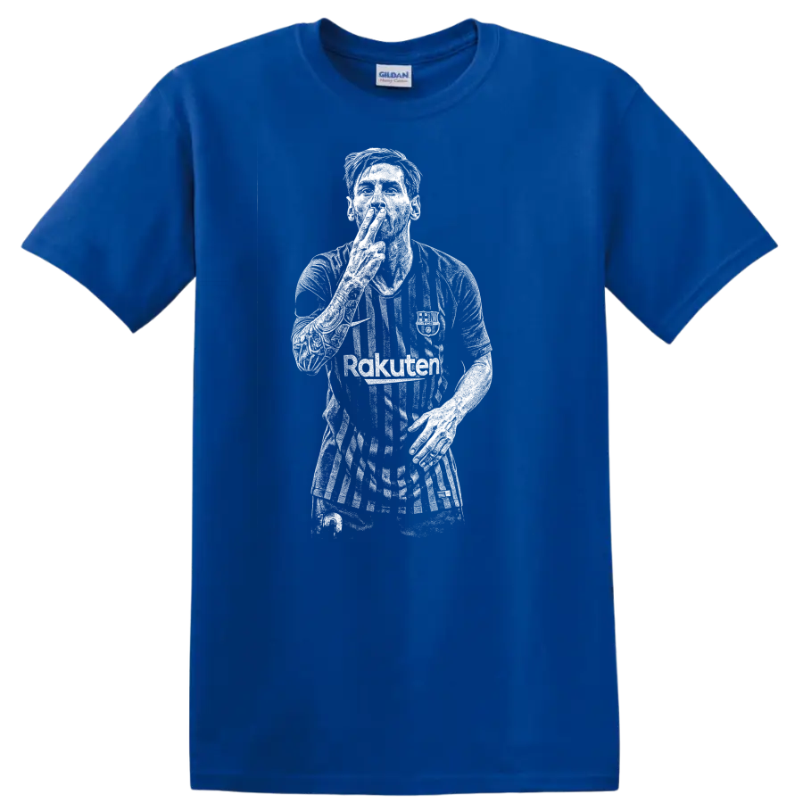 Black and white retro soccer player portrait legend style T - Royal (Blue)