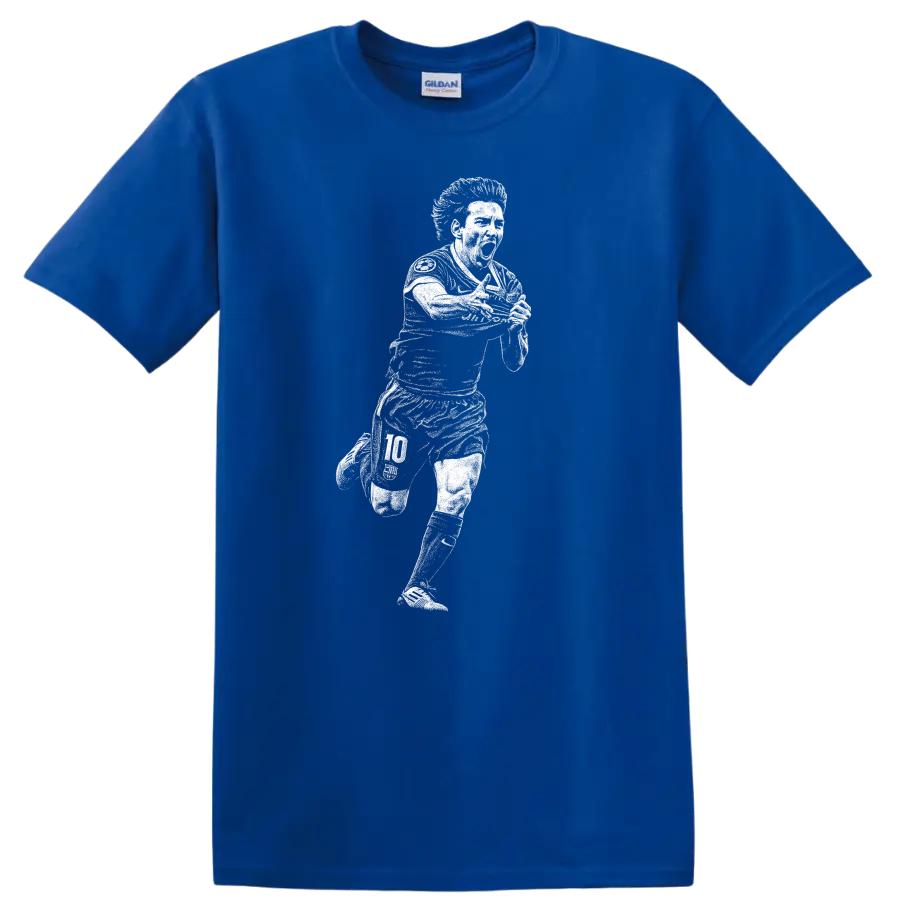 Retro soccer portrait of Lionel Messi legend style T - Royal (Blue)