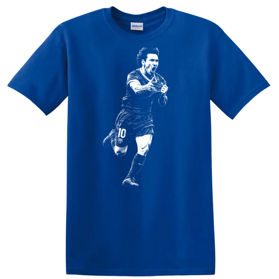 Retro soccer portrait of Lionel Messi in black and white on a - Royal (Blue)