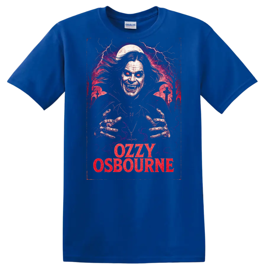 Ozzy Osbourne Retro Heavy Metal Horror Art T Shirt - Royal (Blue)