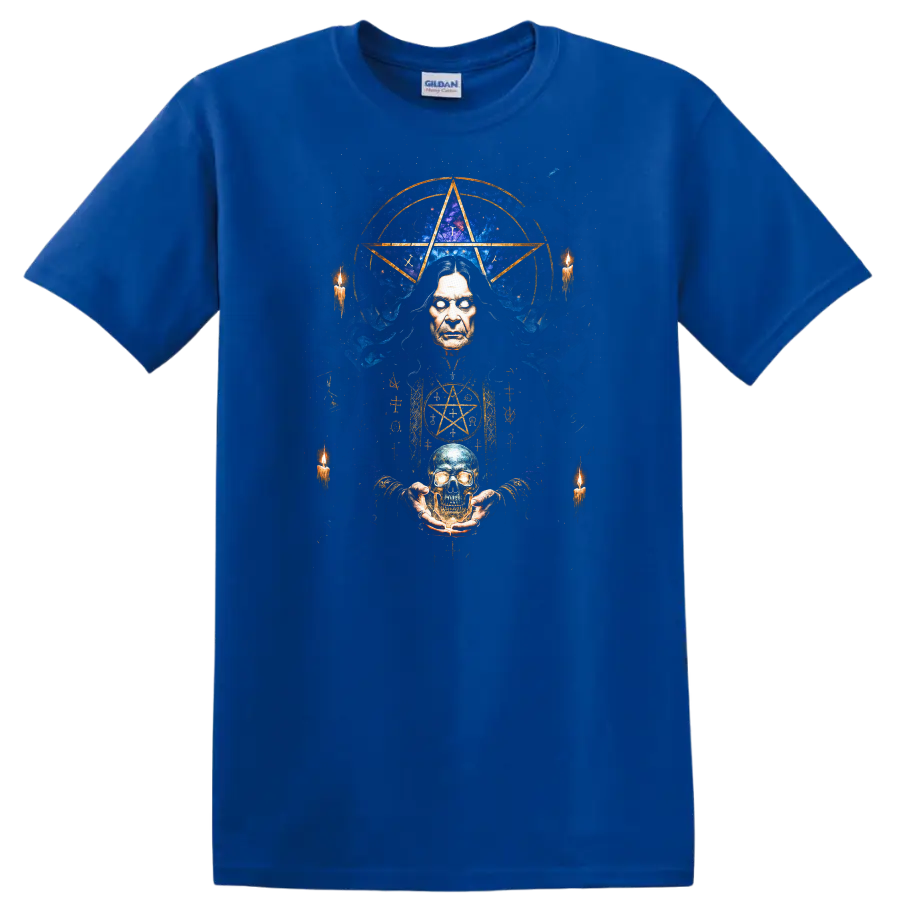 Heavy Metal Occult Legend Skull T Shirt Retro Rock Album Cover Style - Royal (Blue)