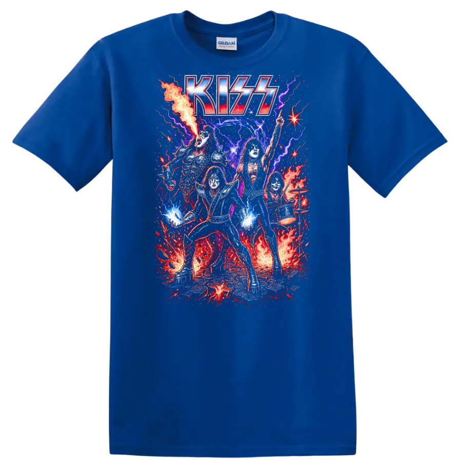 KISS Retro Heavy Metal Rock Band Album Cover Legend Style T Shirt - Royal (Blue)