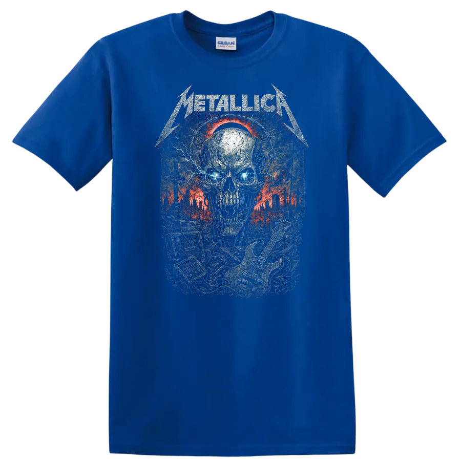 Metallica Skull Heavy Metal Album Art Graphic T Shirt - Royal (Blue)