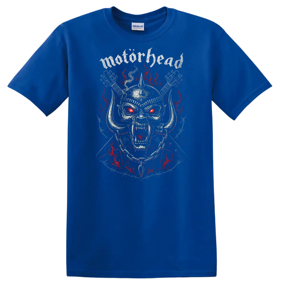 Motörhead Heavy Metal Skull Flames Retro Band Style T Shirt - Royal (Blue)