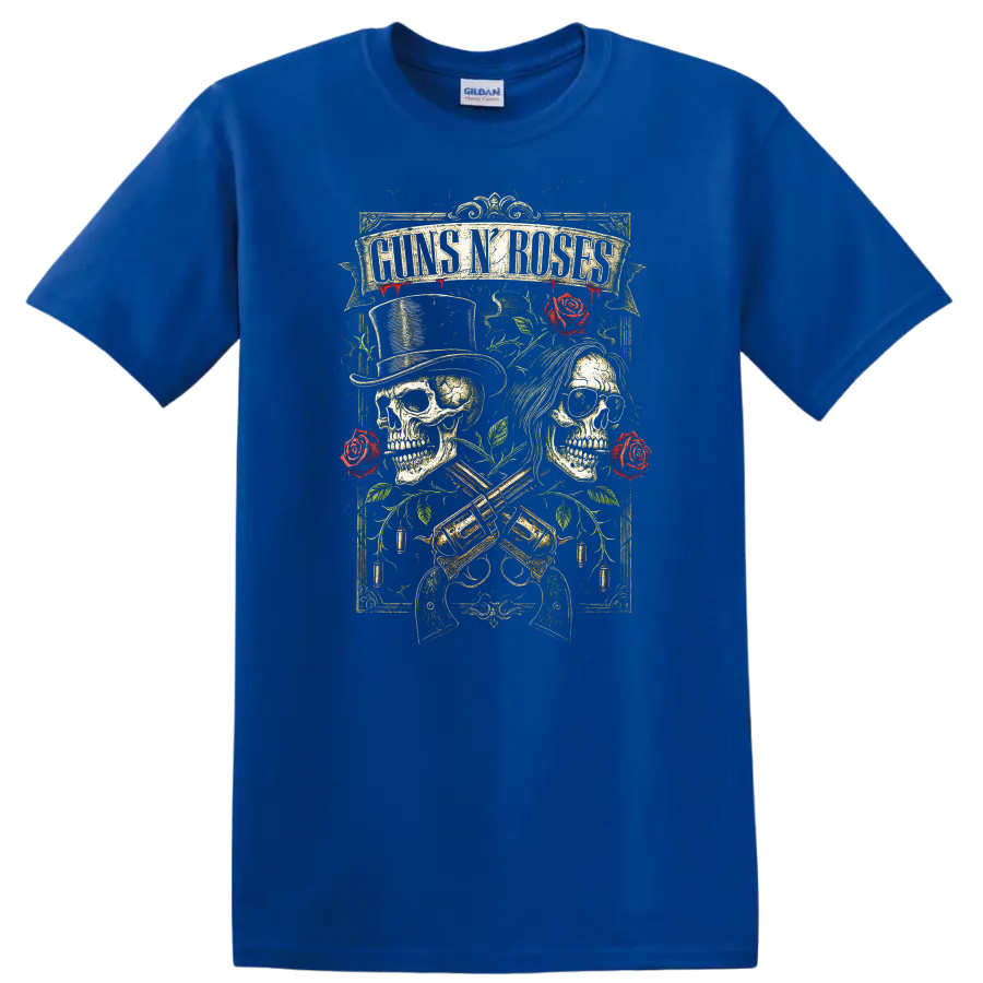 Guns N’ Roses Retro Heavy Metal Skull Roses T Shirt - Royal (Blue)