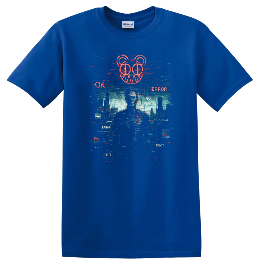 Retro Glitch Heavy Metal Album Cover Style T Shirt - Royal (Blue)