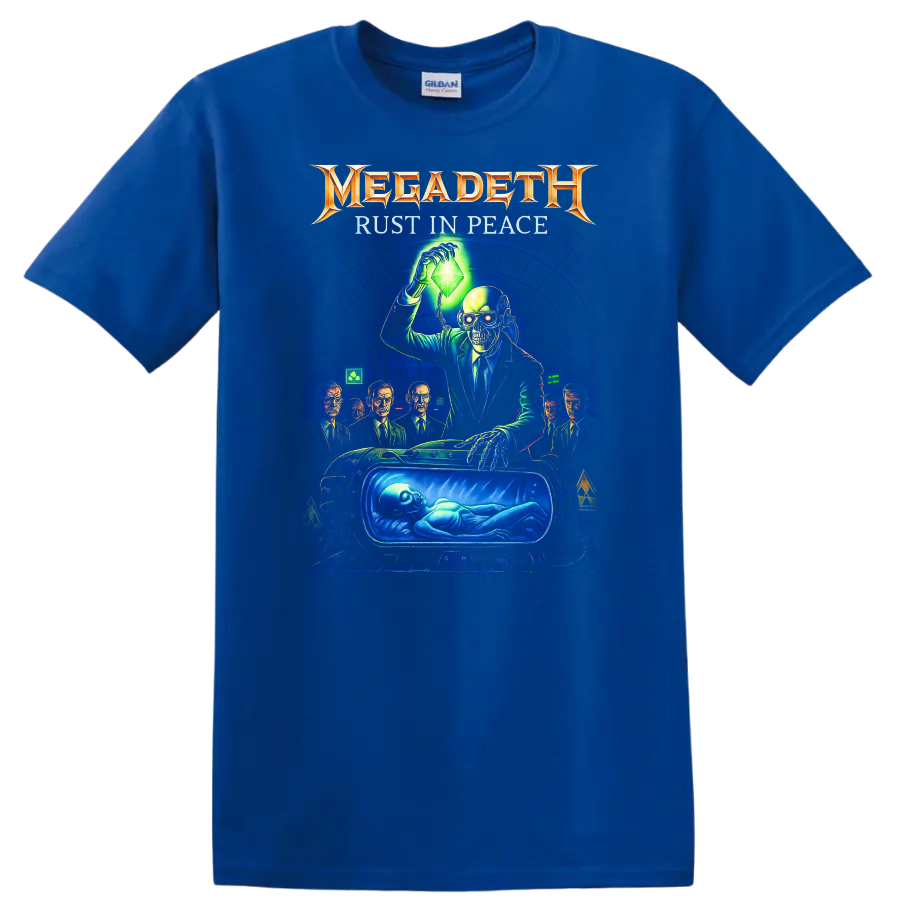 Megadeth Rust In Peace Retro Heavy Metal Album Art T Shirt - Royal (Blue)