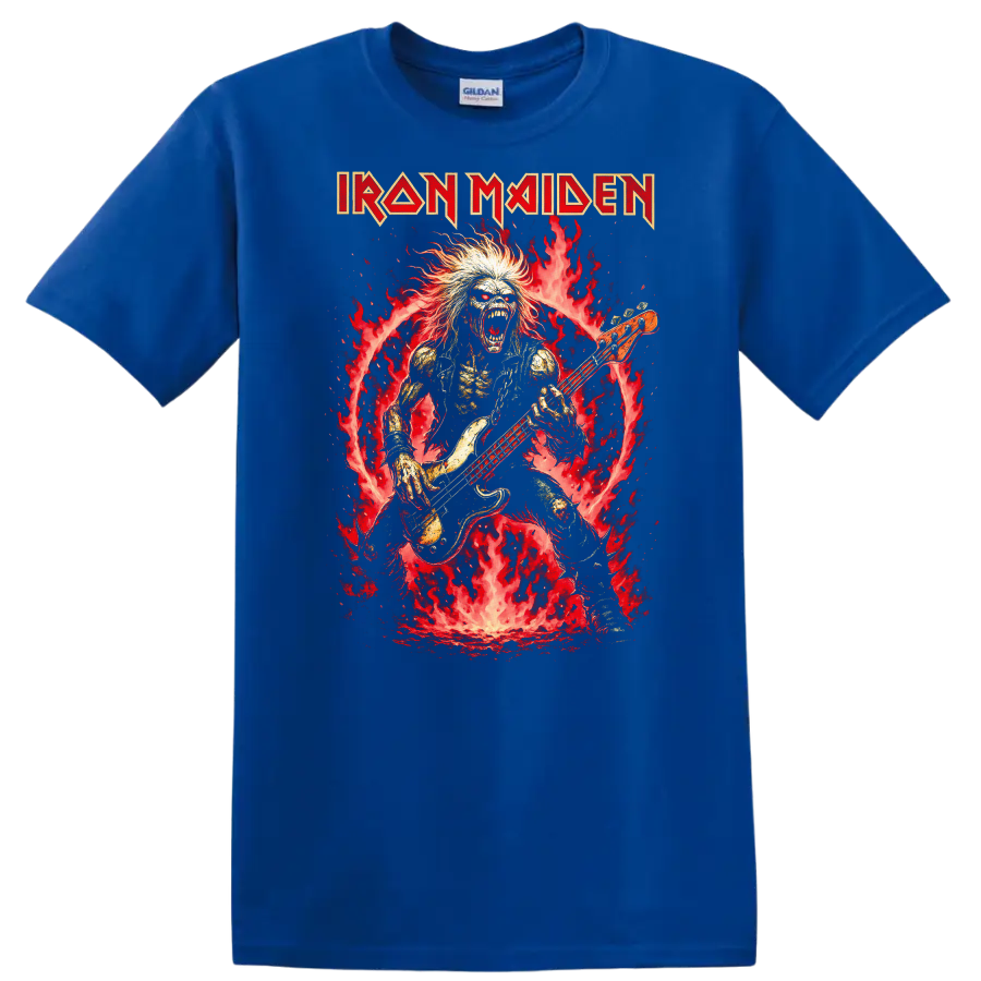 Iron Maiden Heavy Metal Album Cover Flame Bassist T Shirt - Royal (Blue)