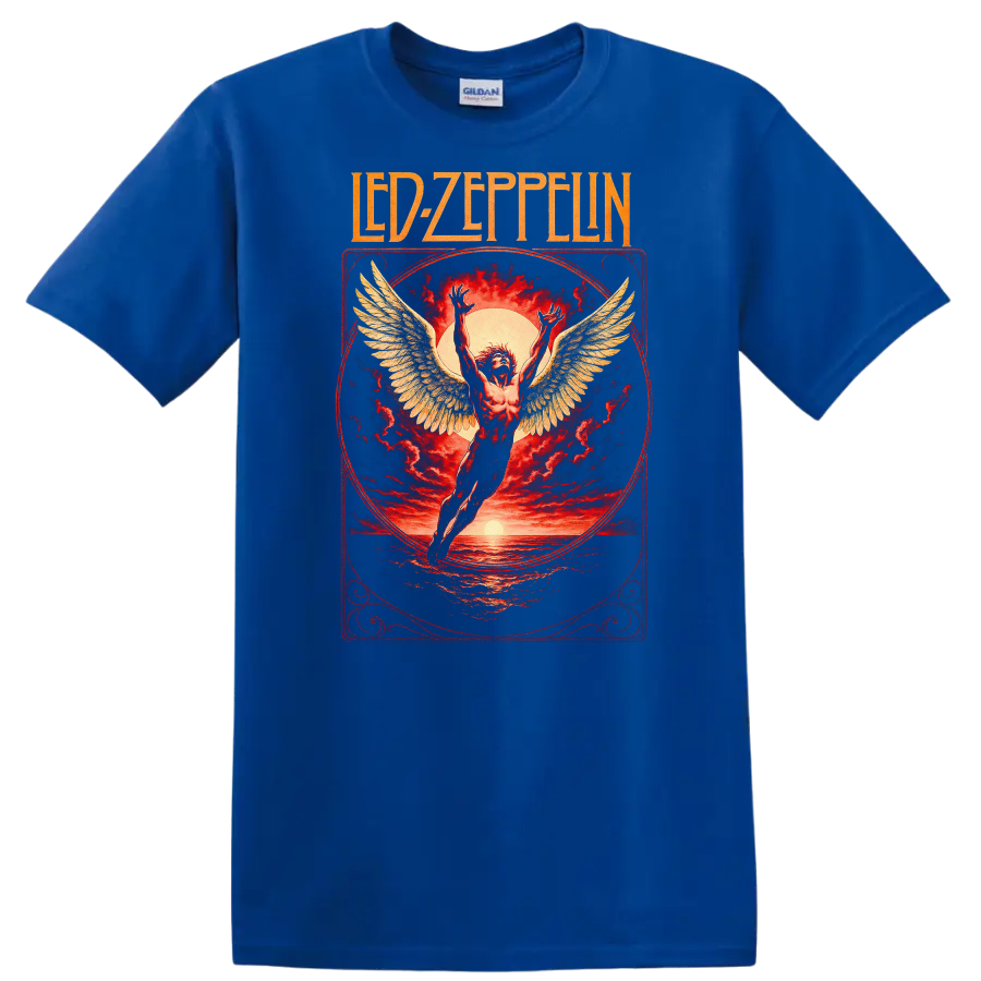 Led Zeppelin Retro Heavy Metal Album Cover Style T Shirt - Royal (Blue)