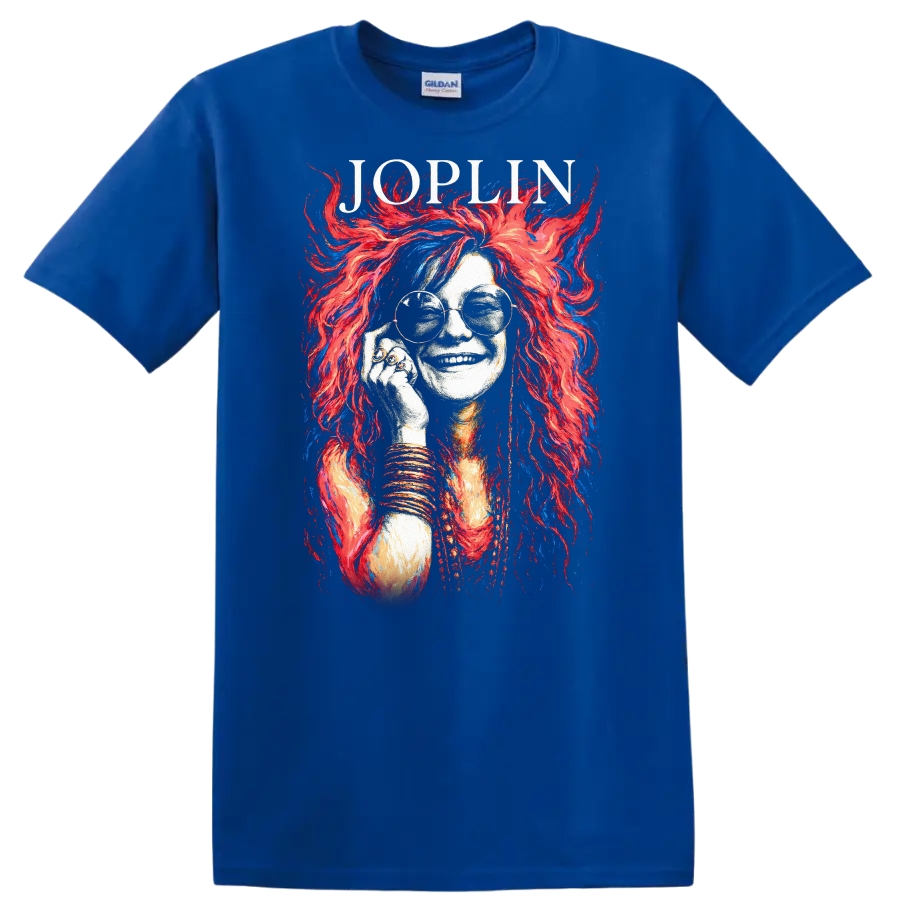 Joplin Retro Rock Heavy Metal Album Style Portrait T Shirt - Royal (Blue)