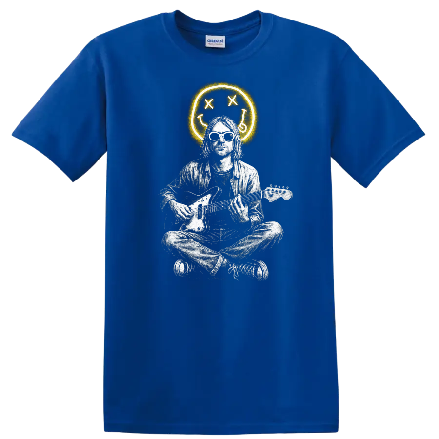 Retro Rock Heavy Metal Nirvana Style Guitar Player T Shirt - Royal (Blue)