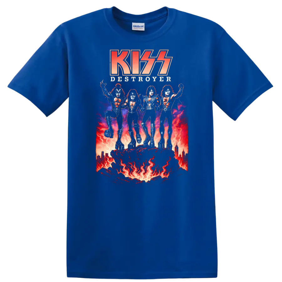 KISS Destroyer Retro Heavy Metal Album Cover Legend Style T Shirt - Royal (Blue)