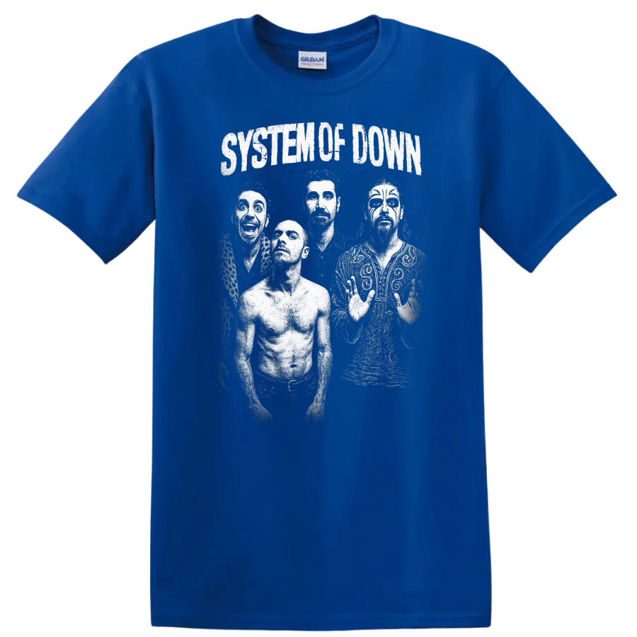 System Of Down Retro Rock Heavy Metal Band Album Cover Style T Shirt - Royal (Blue)