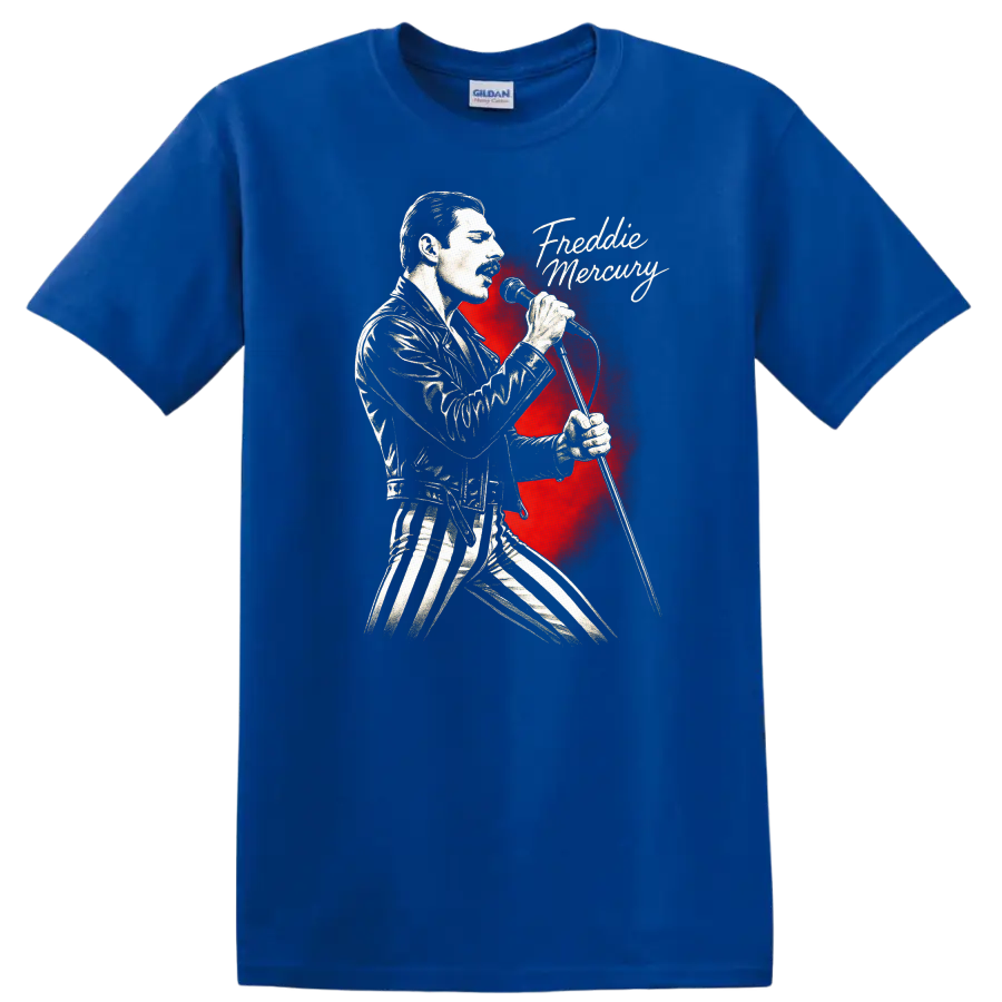 Freddie Mercury Retro Rock Heavy Metal Legend Style T Shirt - Royal (Blue)