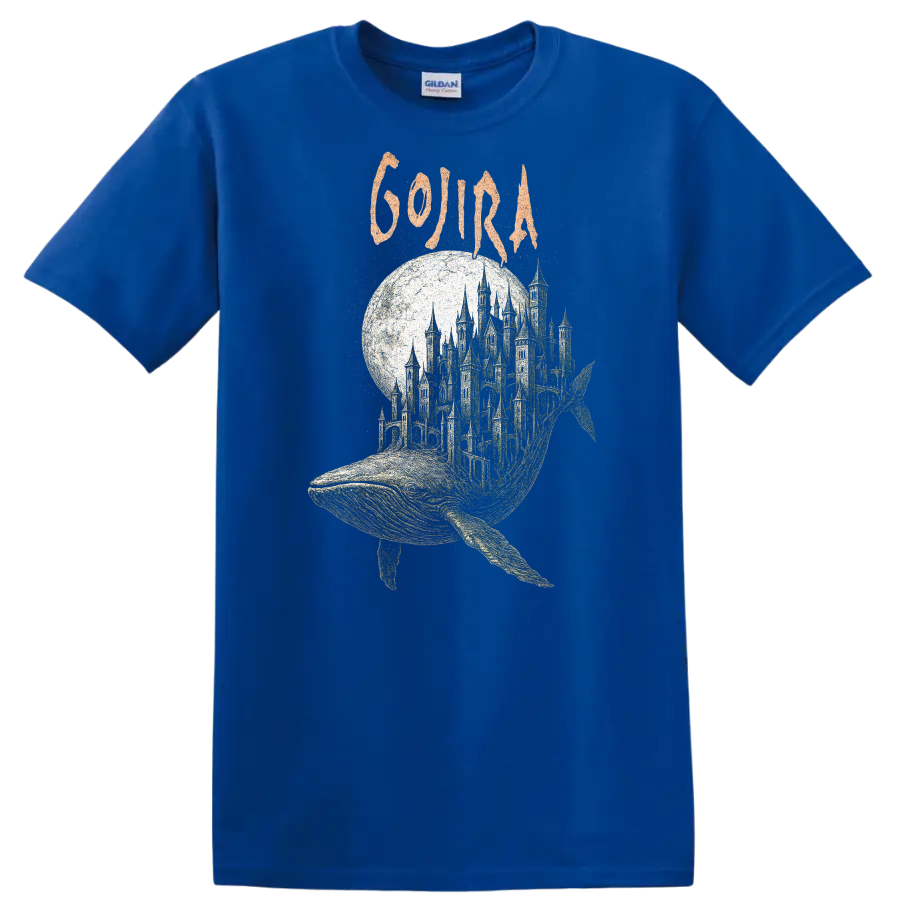 Retro Rock Whale Castle Heavy Metal Album Cover T Shirt - Royal (Blue)