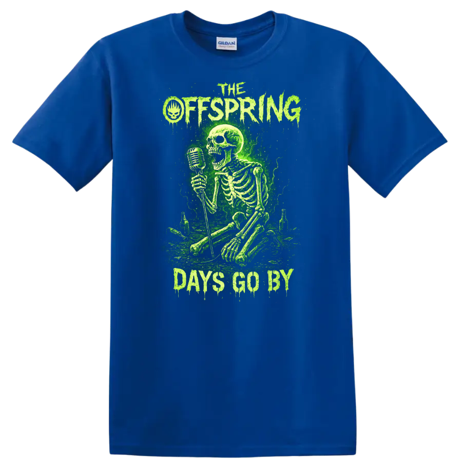 The Offspring Days Go By Green Skeleton Retro Rock T Shirt - Royal (Blue)
