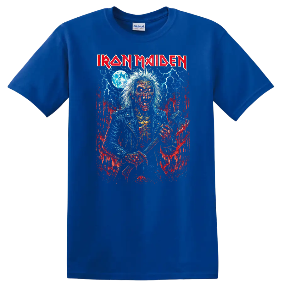 Iron Maiden Retro Heavy Metal Album Art Distressed T Shirt - Royal (Blue)