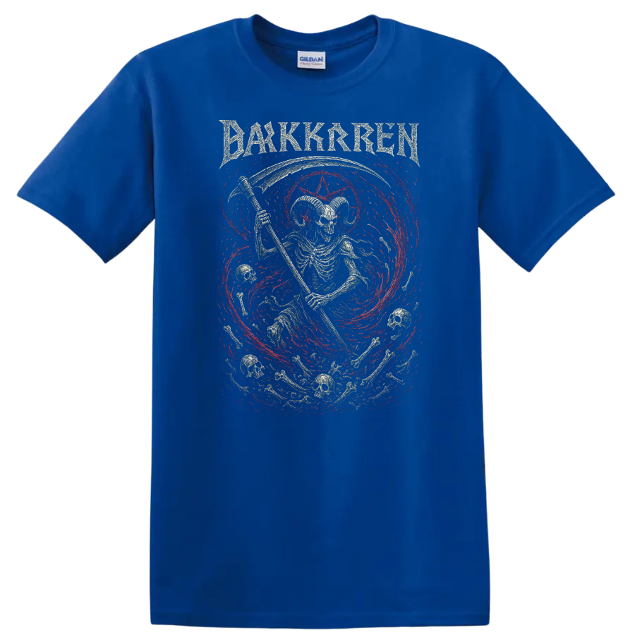 Dark Skren Retro Rock Heavy Metal Skull Album Style T Shirt - Royal (Blue)