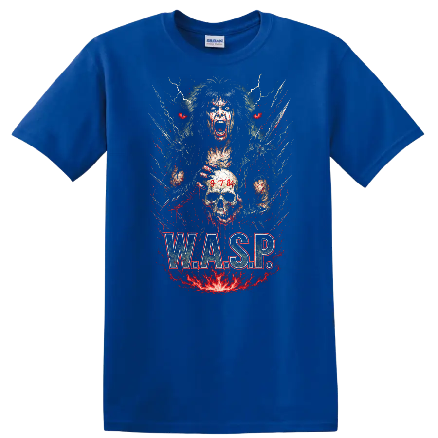 Retro Heavy Metal W.A.S.P. Skull Album Art T Shirt - Royal (Blue)