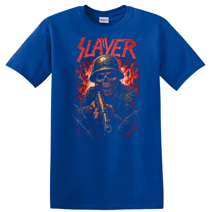 Retro Slayer Heavy Metal Skull Soldier T Shirt Album Cover Style - Royal (Blue)