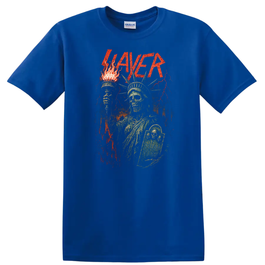Retro Slayer Heavy Metal Album Art Skull Torch T Shirt - Royal (Blue)