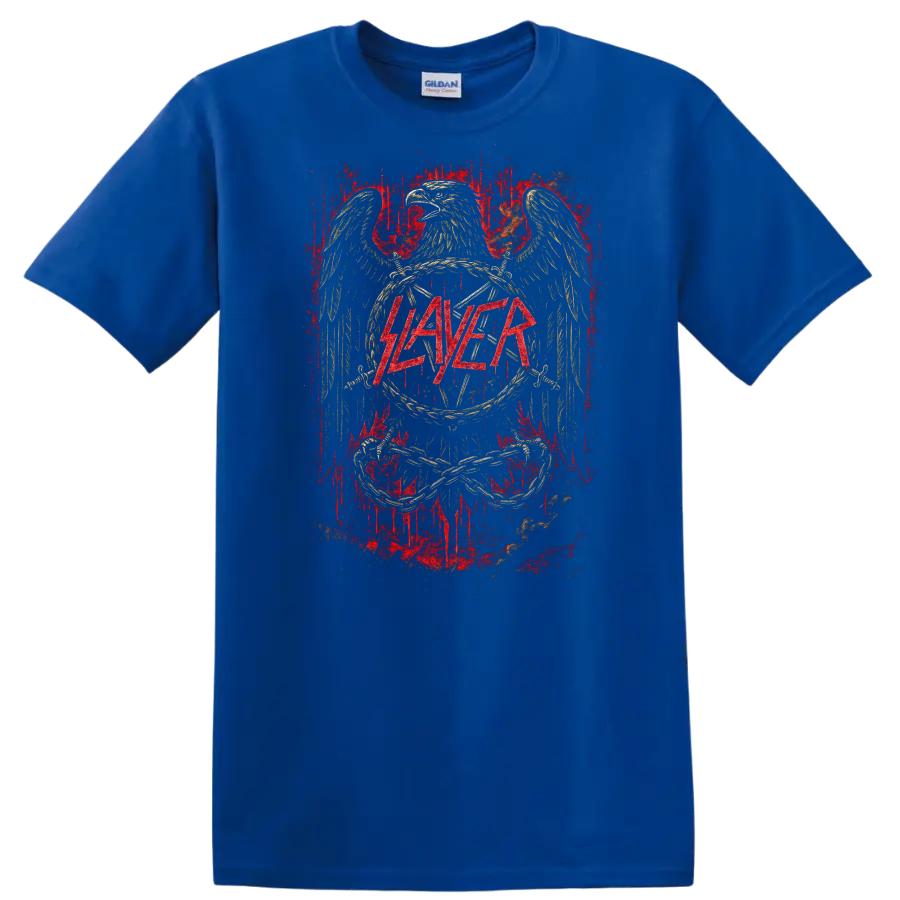 SLAYER Retro Heavy Metal Band Album Cover Style T Shirt - Royal (Blue)
