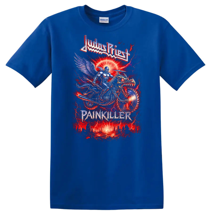 Judas Priest Painkiller Retro Heavy Metal Album Cover T Shirt - Royal (Blue)