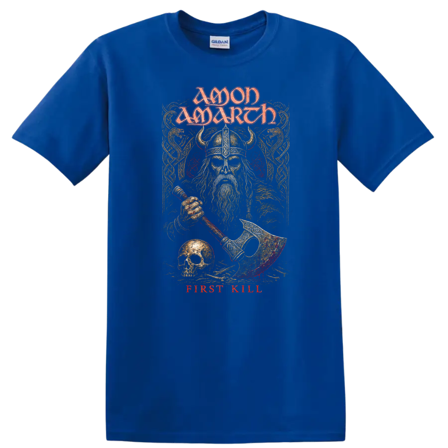 Moon March First Kill Viking Heavy Metal Retro Rock T Shirt - Royal (Blue)
