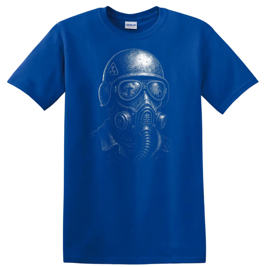 Retro Heavy Metal Gas Mask Skull T Shirt Vintage Rock Album Cover Style - Royal (Blue)
