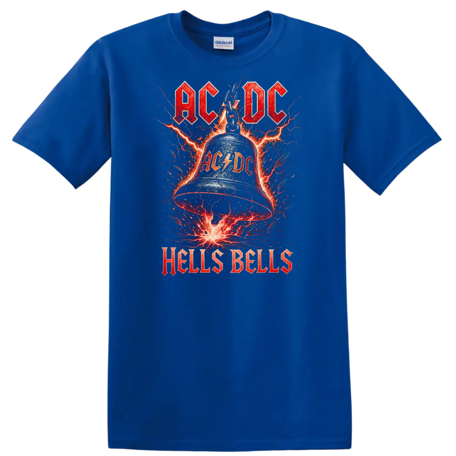 AC/DC Hells Bells Retro Heavy Metal Lightning T Shirt - Royal (Blue)
