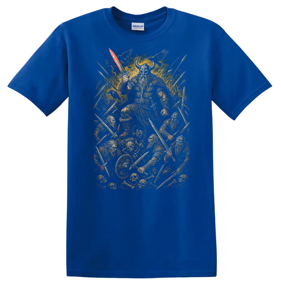Retro Heavy Metal Warrior T Shirt Vintage Rock Album Cover Style - Royal (Blue)