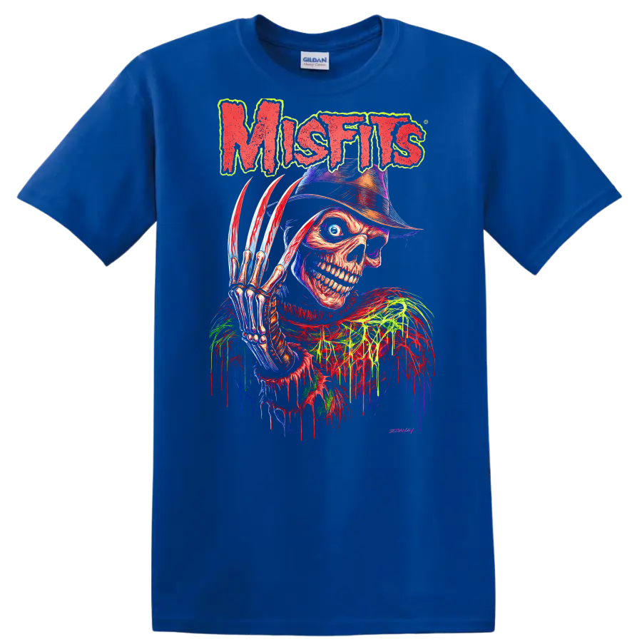 Mistfits Retro Horror Skull T Shirt Heavy Metal Album Cover Style - Royal (Blue)