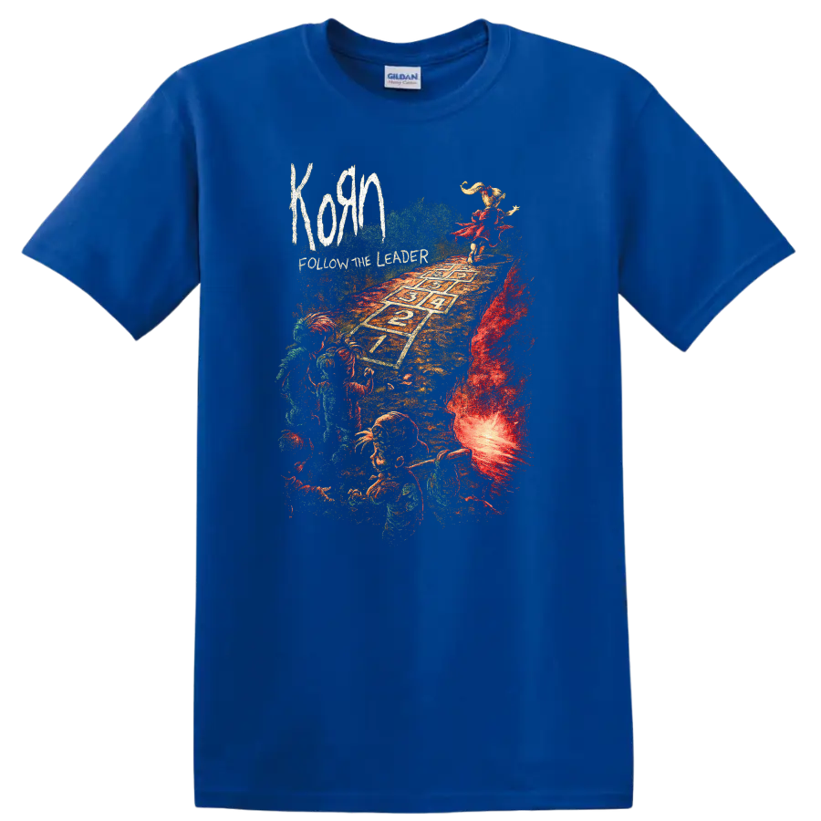 Korn Follow the Leader Retro Heavy Metal Album Art T Shirt - Royal (Blue)