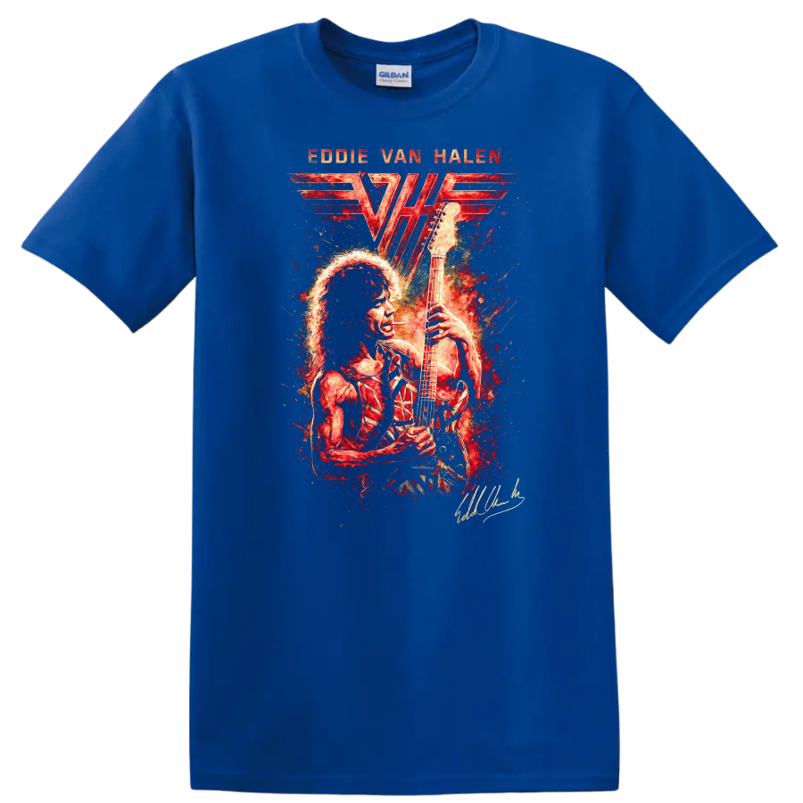Eddie Van Halen Retro Rock Heavy Metal Album Art T Shirt - Royal (Blue)