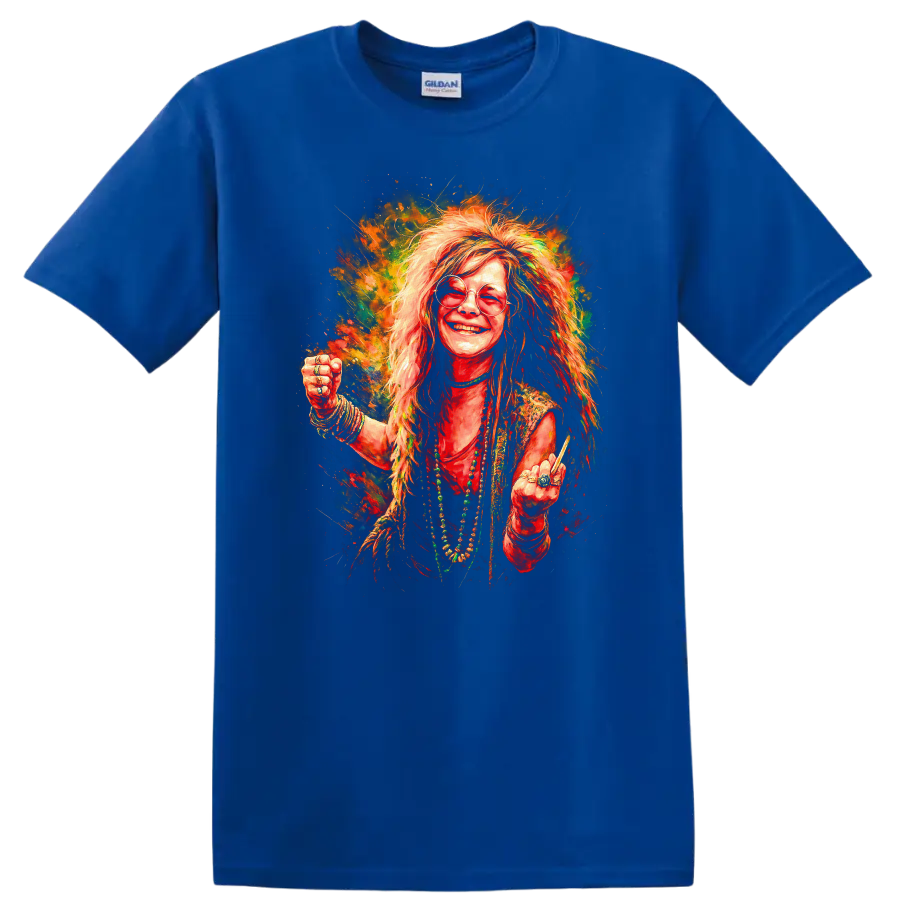 Retro Rock Legend Portrait T Shirt Heavy Metal Psychedelic Album Art - Royal (Blue)