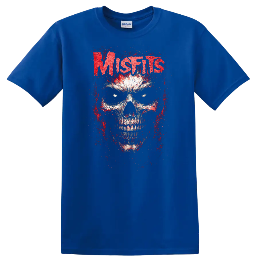 Mistis Blood Skull Retro Heavy Metal Rock Band T Shirt - Royal (Blue)