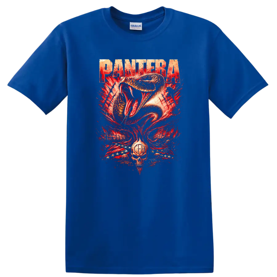 Pantera Retro Heavy Metal Snake Skull T Shirt Album Cover Style - Royal (Blue)