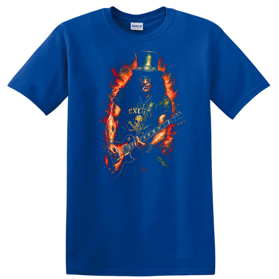 Retro Rock Heavy Metal Guitar Legend T Shirt for Music Fans - Royal (Blue)
